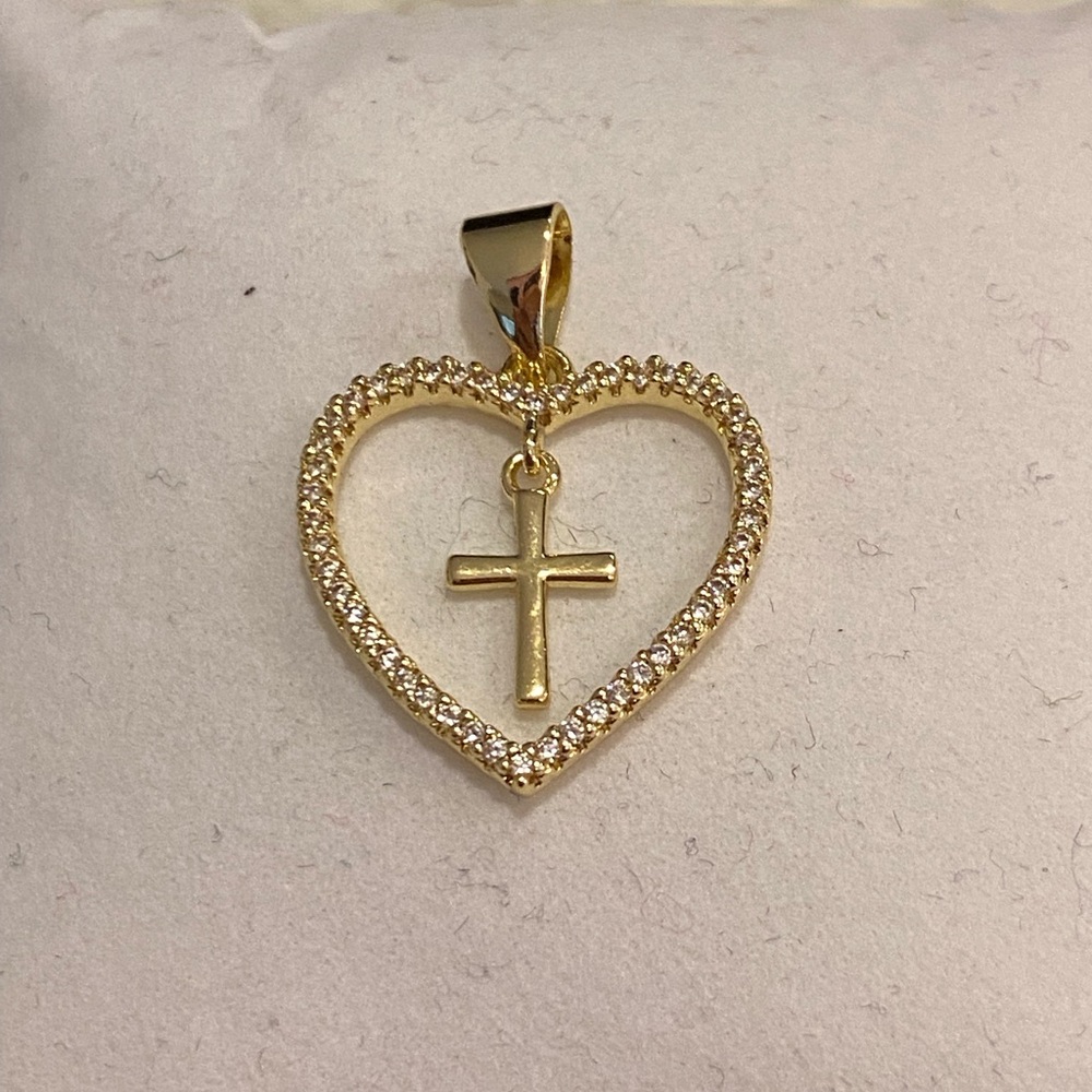 Gold-toned Heart Pendant with Cross Charm